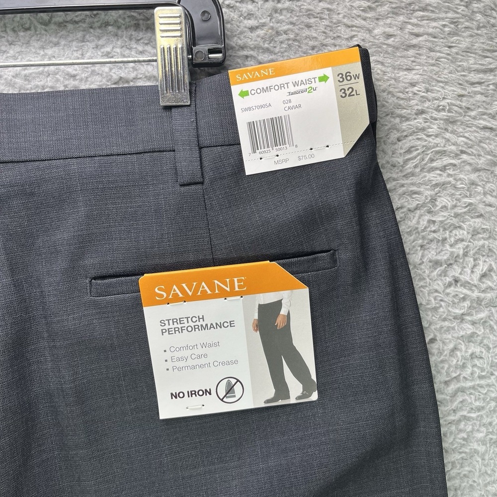 Savane Performance Dress Pants Mens 36x32 Gray Stretch Comfort Waist NWT